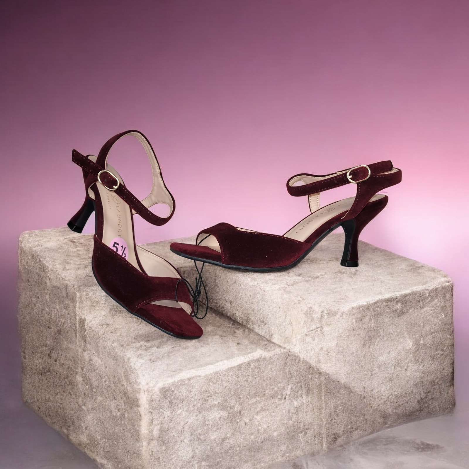 Chinese Laundry Lynwood Velvet Heels Merlot Kitten Sandals Nwot 5.5